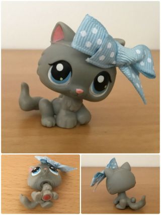 Littlest Pet Shop 270 Baby Kitty Cat Kitten Gray Grey Blue Eyes Bow