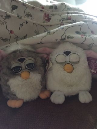 (2) Tiger Electronics Furby 1998 With Tags Model 70 - 800 White.  Grey Doesnt