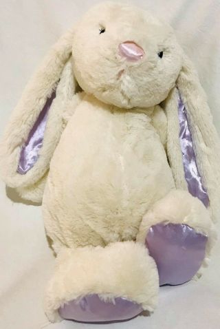 Animal Adventure Gray Bunny Rabbit Plush Purple Satin Feet Ears 16 " Toy 2015