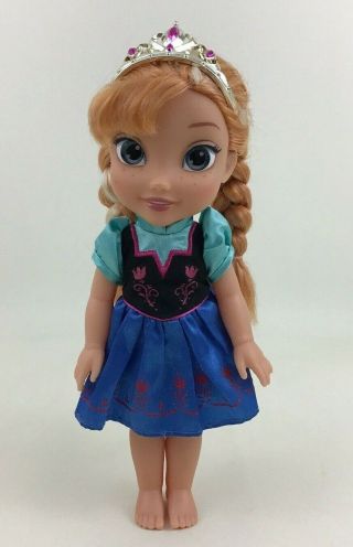 Disney Princess Frozen Toddler Anna Vinyl 12 " Doll With Dress And Crown