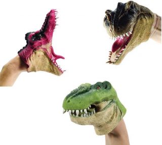 (set Of 3) Dino Hand Puppets Chomping T - Rex Park Velociraptor Dinosaur Puppet 3x