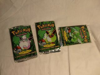 Three (3) Pokemon Jungle Booster (1st Edition) Card Packs - No Weighing Here