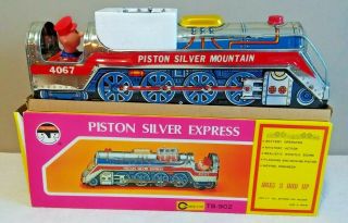 Piston Silver Express Battery Operated Tin Toy Train Tai Fong Made In Taiwan