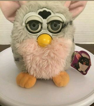 First Gen Furby 1998 Pink Belly Grey With Tiger Spots Good Vintage