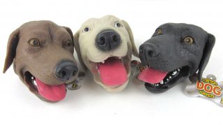 3x Dog Puppets Black Lab Labrador Retriever Chocolate Yellow Rubber Hand Puppet