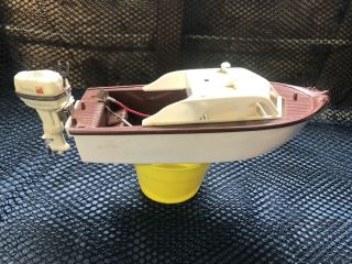 Cragstan Plastic Toy Boat And Outboard Motor Johnson Sea Horse Fleetline 60’s.