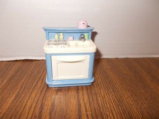 Fisher Price Loving Family Additions Dollhouse Blue Kitchen Stove Oven Sink