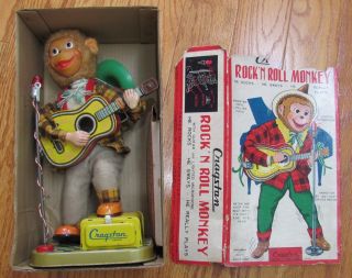 Vtg 50s Cragstan Alps Rock - N - Roll Tin Animated Monkey Toy Buy - Now