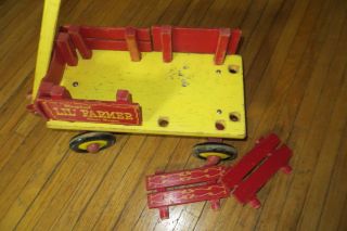 Vintage Playskool Lil Farmer Wood Stake Wagon,  Red & Yellow 3