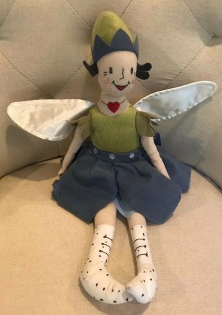 Ikea Plush Sangtrast Fairy Doll Soft Stffd Pixie 16 " Grn/bl Satin Wings Folktail