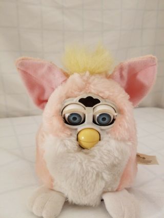 Vintage 1999 Furby Baby - Pink & Yellow Cute Tiger Electronics