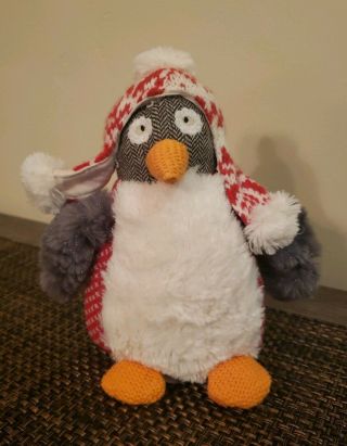 Pier 1 Imports Baby Teeter Snow Penguin Plush Toy,  Red & White Hat,  Orange Feet