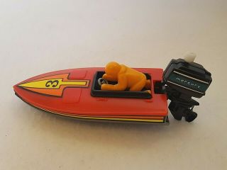 Red Vintage Mercury Speed Boat 1978 Wind Up Plastic Race With Motor Tomy Taiwan
