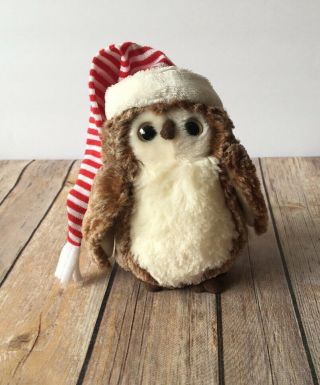 Douglas Plush Owl Brown Cream Stuffed Animal Red White Striped Hat 6”