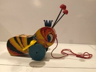 Vintage 1958 Fisher Price Queen Buzzy Bee 314 Wooden Pull Toy