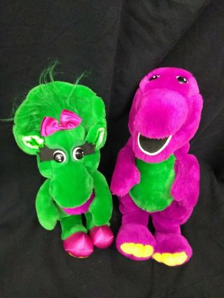Vintage 1992 Barney And Baby Bop Plush Stuffed Animals 14 "