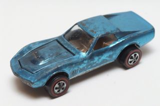 12 Vintage Mattel Hot Wheels Redline 1968 Us Light Blue Custom Corvette
