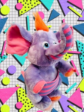 1984 Hasbro Softies Wuzzles Eleroo Stuffed Elephant Purple Orange 13 " Euc