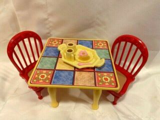 Fisher Price Loving Family Dollhouse Furniture Kitchen Table With 2 Red Chairs