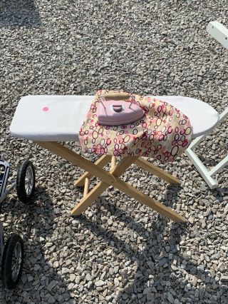 Pottery Barn Kids Wooden Ironing Board With Cover And With Pink Iron - Rare