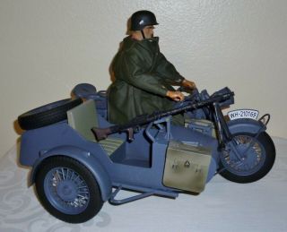21st Century Toys WWII German Motorcycle w/ Sidecar and figure.  1/6 scale. 3