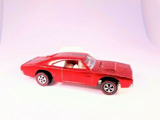 1969 HOT WHEELS REDLINES CUSTOM DODGE CHARGER - HOT RED - MADE IN USA 2