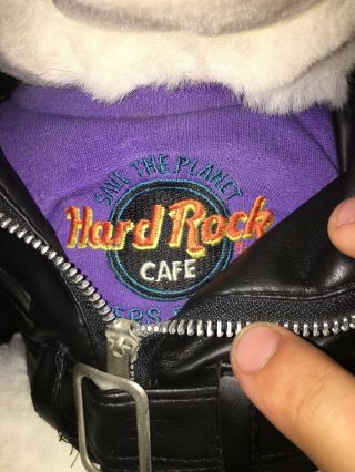 Hard Rock Cafe Polar Bear Plush Toy Doll With Badge Leather Jacket Stuffed 30cm 4