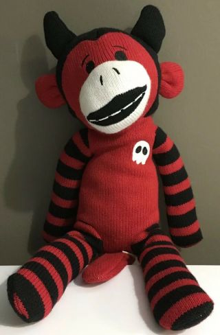 Dan Dee Sock Monkey Plush Stuffed Animal Red Black Devil Horns Halloween Hell
