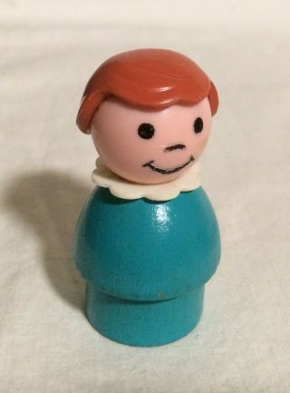 Fisher Price Little People Vintage Whoops Turquoise Blue Girl Brown Hair Wood Bo