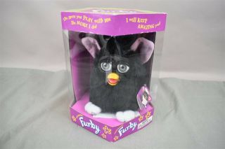Furby Tiger Electronics Model 70 - 800 Solid Black Gray Eyes Pink Ears White Feet