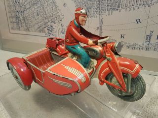 Tin Toy Tippco T 587 Motorcycle With Sidecar - Wind Up - Germany 20cm
