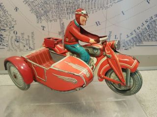 Tin toy TIPPCO T 587 Motorcycle with sidecar - Wind up - Germany 20cm 2