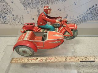 Tin toy TIPPCO T 587 Motorcycle with sidecar - Wind up - Germany 20cm 3