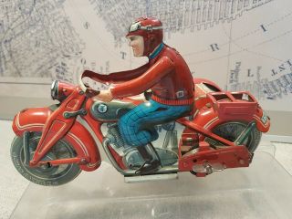 Tin toy TIPPCO T 587 Motorcycle with sidecar - Wind up - Germany 20cm 6