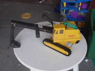 Vintage Toy Truck Long Tonka Yellow Tracked Metal Excavator Digger