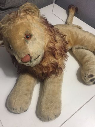Vintage Mohair Steiff Laying Down Leo The Lion No Button