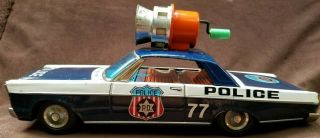 Vintage Tin P.  D Police Patrol Car With Siren 77 Friction Power,  Modern Toys