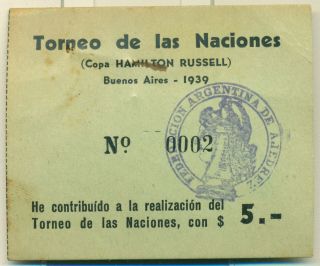 8th Chess Olympiad Torneo De Las Naciones Buenos Aires Argentina 1939 Ticket №2