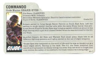 1985 Snake Eyes V.  2 File Card 2 Gray Filecard Bio Gi/g.  I.  Joe Jtc