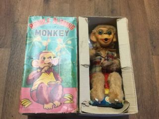 Vintage Tin Alps Battery Operated Bubble Blowing Monkey 1950s Japan 2
