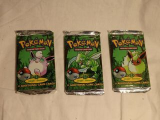 Three (3) Pokemon Jungle Booster (1st Edition) Card Packs Wotc -