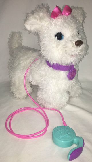 Hasbro FurReal Friends Get Up and GoGo My Walkin ' Pup White Dog w/ Leash in EC 3