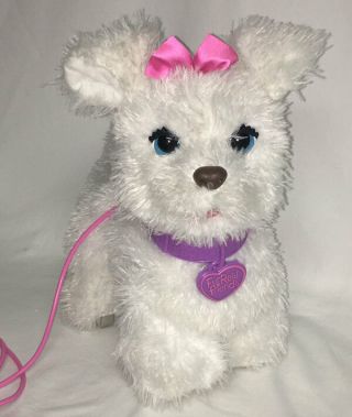 Hasbro FurReal Friends Get Up and GoGo My Walkin ' Pup White Dog w/ Leash in EC 4