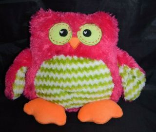 Dandee Owl Cuddle Snuggle Pillow Plush Pink Green Fur Orange Feet Stuffed 13 "