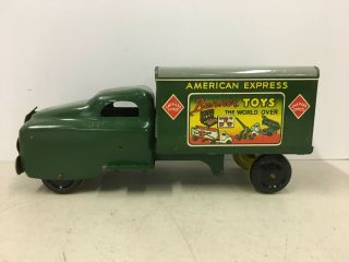 Vtg Antique Pressed Steel Truck Banner Toys No.  782 American Express Tin Litho