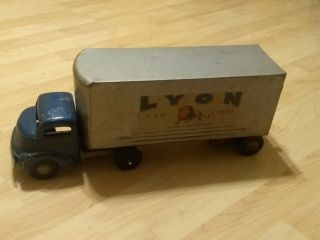 Vintage Smith - Miller Lyon Moving Van Truck With Trailer Pressed Steel Toy