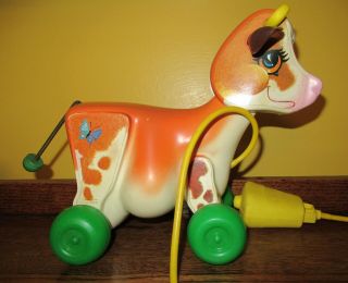 Vintage 1972 Fisher Price Molly Moo Cow Pull Toy 132