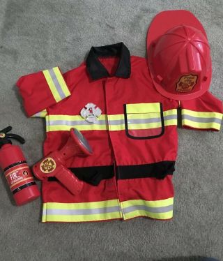 Melissa And Doug Firefighter Costume Fire Chief Ages 3 - 6 Dress Up Halloween