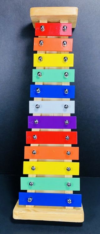 Vilac Wooden Xylophone With 12 Notes Blue Green Yellow Purple Orange White Red