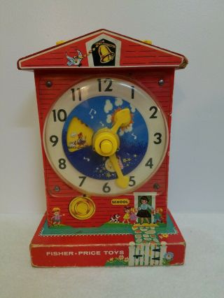 Fisher Price Music Box Teaching Clock 998 Wind Up 1968 Wood Toy Usa